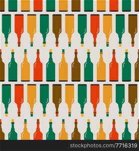 Seamless pattern of multi-colored bottles. Vector illustration in a flat style.. Seamless pattern of multi-colored bottles. Vector illustration.