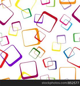 Seamless pattern of multi-colored intersecting squares on transparent background. Modern random colors. Ideal for textiles, packaging, paper printing, simple backgrounds and textures.