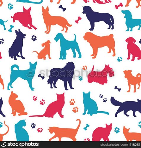Seamless pattern of nicecolors cats background illustration. Set of nicecolors cats and dogs background illustration. Animal collection. seamless pattern.