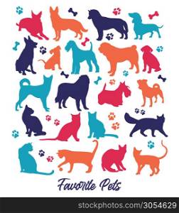 Seamless pattern of nicecolors cats background illustration. Set of nicecolors cats and dogs background illustration. Animal collection.