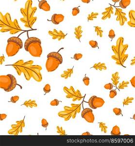 Seamless pattern of oak leaves with acorns. Image of seasonal autumn plant.. Seamless pattern of oak leaves with acorns. Image of autumn plant.