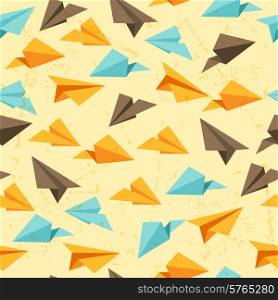 Seamless pattern of paper planes in flat design style.