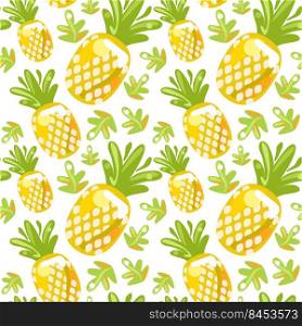 Seamless pattern of pineapples leaves on a white background. Seamless pattern of pineapples
