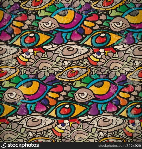 Seamless pattern of psychedelic eyes in vintage style
