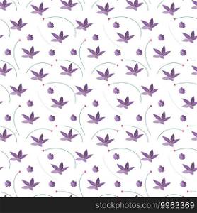 Seamless pattern of purple flowers and red hearts on a transparent background. For fabrics, baby clothes, backgrounds, textiles, wrapping paper and other decorations. Vector seamless pattern Eps 10