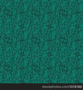 Seamless pattern of randomly interwoven chaotic lines in turquoise hues, hand drawing vector