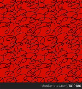 Seamless pattern of randomly interwoven wavy brown lines on the orange background, hand drawing vector
