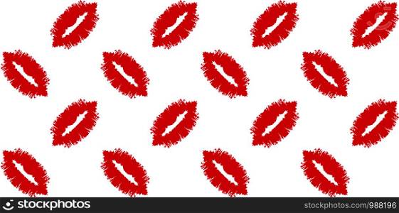 Seamless pattern of red lipstick kiss on white background. Love concept