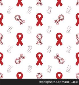 Seamless pattern of red ribbon. World day against cancer. World day of fight against AIDS. International workers day. Seamless pattern of red ribbon