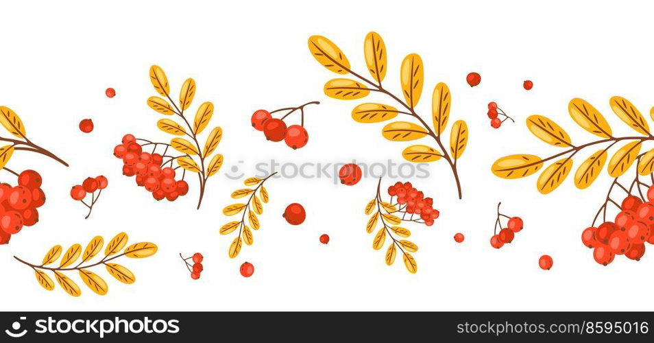 Seamless pattern of rowan with berries. Image of seasonal autumn plant.. Seamless pattern of rowan with berries. Image of autumn plant.