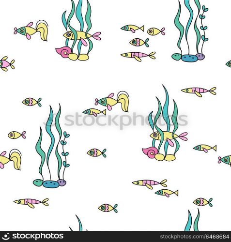 Seamless pattern of sea fish. Vector illustration.