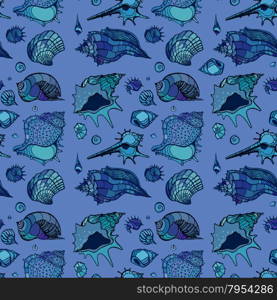 Seamless pattern of Sea shells. . Seamless pattern of Sea shells. Hand drawn vector illustration