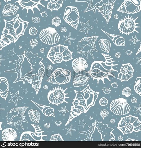 Seamless pattern of Sea shells. . Seamless pattern of Sea shells. Hand drawn vector illustration
