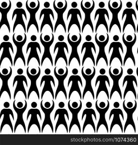 Seamless pattern of simple black silhouettes of people on a white background. A crowd of like men. Vector texture for fabrics, wallpaper, backgrounds and your design.. Seamless pattern of simple black silhouettes of people on a white background. A crowd of like men. Vector texture