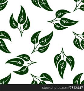 Seamless pattern of simple green leaves on white background. For textile, interior or environment themes. Seamless pattern of green leaves on white