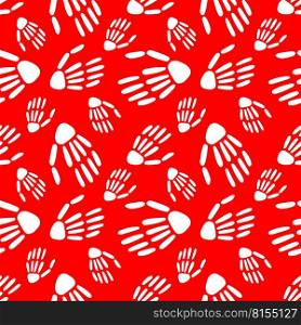 seamless pattern of Skeleton hand on a red background. Vector illustration. Design for Halloween and day of the Dead.  pattern of Skeleton hand on a red background.