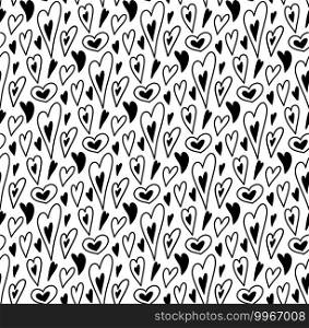 Seamless pattern of small black doodle hearts with on white background. Love texture on Valentines Day holiday. Vector simple festive wallpaper. Funny and delicate fabric. Seamless pattern of small black doodle hearts with on white background. Love texture on Valentines Day holiday. Vector simple festive wallpaper.
