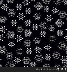 Seamless pattern of snowflakes on a dark blue background, new year snowfall, vector illustration
