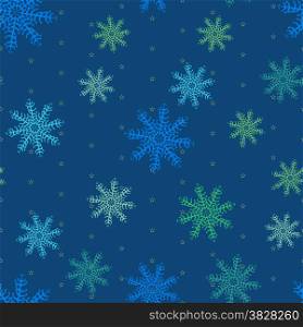 Seamless pattern of snowflakes on blue background