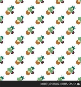 Seamless pattern of stars and polygon geometric shapes in teal green, brown, light green, and purple colors on white background. Flat design vector for wallpaper, gift wrap paper, tile print, etc.