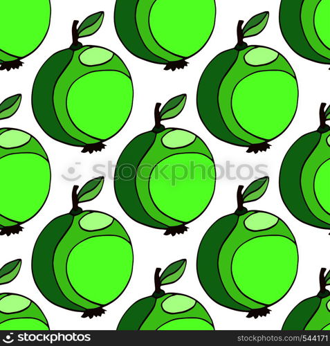 Seamless pattern of stylized green apples, vector hand drawn illustration. Green fruit background. Seamless pattern of stylized green apples, vector hand drawn illustration. Green fruit background.