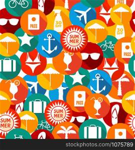 Seamless pattern of summer icons. Bright summer texture in flat design.. Seamless pattern of summer icons. Bright summer texture in flat