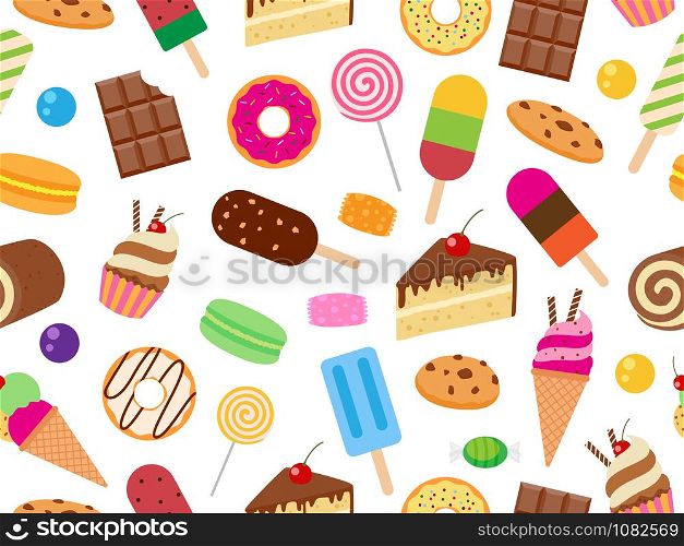 Seamless pattern of sweet dessert on white background - Vector illustration