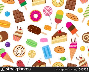 Seamless pattern of sweet dessert on white background - Vector illustration
