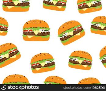 Seamless pattern of tasty cheeseburger on white background