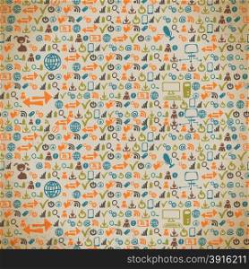 Seamless pattern of the icons on the Internet in vintage style