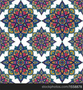 Seamless pattern of tracery coloring mandalas on white background. Hand drawn doodle background. Vector coloring doodle texture for fabrics, wallpapers and your creativity. Seamless pattern of tracery coloring mandalas on white background. Hand drawn doodle background.