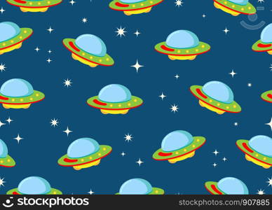 Seamless pattern of ufo with star in space galaxy background - Vector illustration