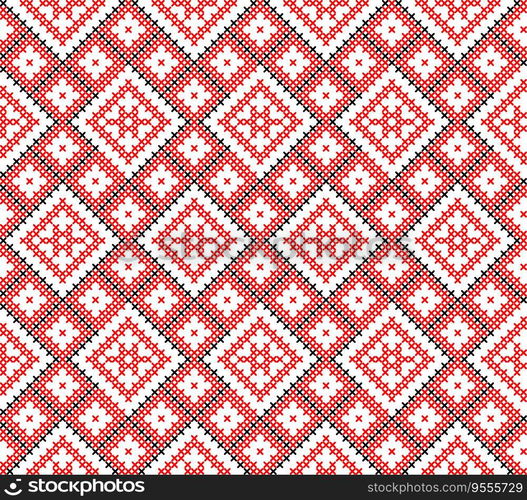 Seamless pattern of Ukrainian ornament in ethnic style, identity, vyshyvanka, embroidery for print clothes, websites, banners, poster. Vector illustration background