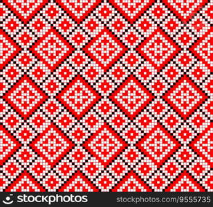 Seamless pattern of Ukrainian ornament in ethnic style, identity, vyshyvanka, embroidery for print clothes, websites, banners, poster. Vector illustration background