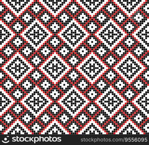 Seamless pattern of Ukrainian ornament in ethnic style, identity, vyshyvanka, embroidery for print clothes, websites, banners, poster. Vector illustration background