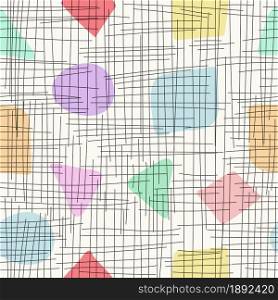 Seamless pattern of vertical and horizontal lines and red squares for texture, textiles, banners and creative design. Flat style.