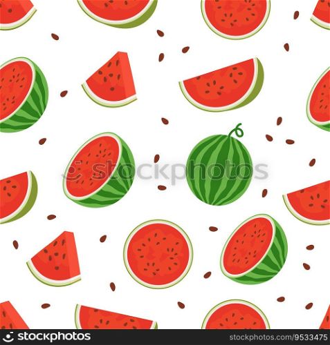 seamless pattern of watermelon sliced and random of watermelon vector illustration
