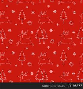 Seamless pattern of winter season,Christmas design on red background,for holiday,celebration party,new year,print or wrapping paper,vector illustration