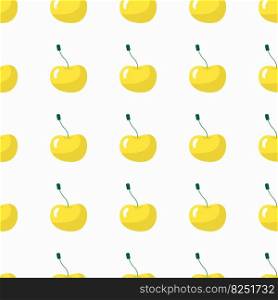 Seamless pattern of yellow ripe cherries. Garden organic fruits and berries. Cute juicy cherries. Bright modern summer pattern. Hand drawn vector background for packaging, textile, nursery, wallpaper