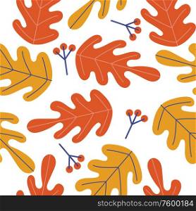 Seamless pattern on a white background. Autumn leaves and berries.. Seamless pattern. Autumn leave.