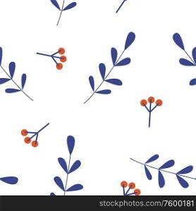 Seamless pattern on a white background. Small berries on the branches.. Seamless floral pattern on a white background. Vector illustration.