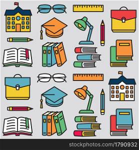 Seamless pattern on the school education theme. Logo, pictogram, design infographic elements