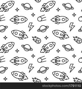 Seamless pattern on the space theme on white background. Logo, pictogram, design infographic elements