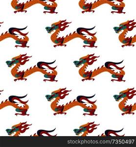 Seamless pattern on white background. Traditional Chinese pattern with Chinese dragons. Vintage abstract seamless pattern with China. Textile design. Textile ornament. Richly decorated with beautiful texture. Colorful Wallpaper.. Seamless pattern in Chinese style with Chinese dragons. Vector colorful illustration. Traditional Chinese pattern.