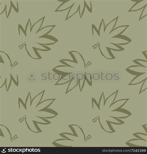 Seamless pattern outline marijuana leaves. Grey background with brown elements. Decorative backdrop for fabric design, textile print, wrapping, cover. Vector illustration.. Seamless pattern outline marijuana leaves. Grey background with brown elements.
