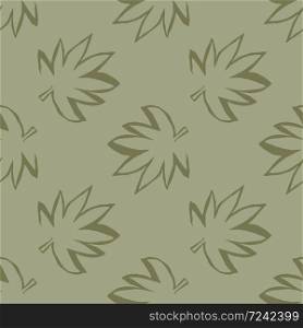 Seamless pattern outline marijuana leaves. Grey background with brown elements. Decorative backdrop for fabric design, textile print, wrapping, cover. Vector illustration.. Seamless pattern outline marijuana leaves. Grey background with brown elements.