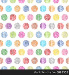 Seamless pattern polka dots on a white background. Seamless pattern polka dots on a white background. Color circle shape with old painted texture. Retro vintage wallpaper. Template swatch vector illustration graphic design element in 8 eps