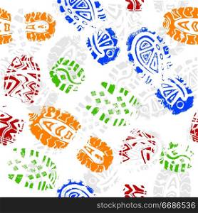 Seamless pattern, prints of foots of the child, vector