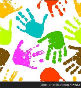 Seamless pattern, prints of hands of the child, vector