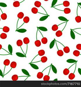 Seamless pattern red cherry with green leaf. Vector cherry red pattern illustration. Seamless pattern red cherry with green leaf